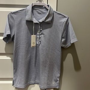 Tory Burch Blue Pinstripe Ruffled Women’s Polo